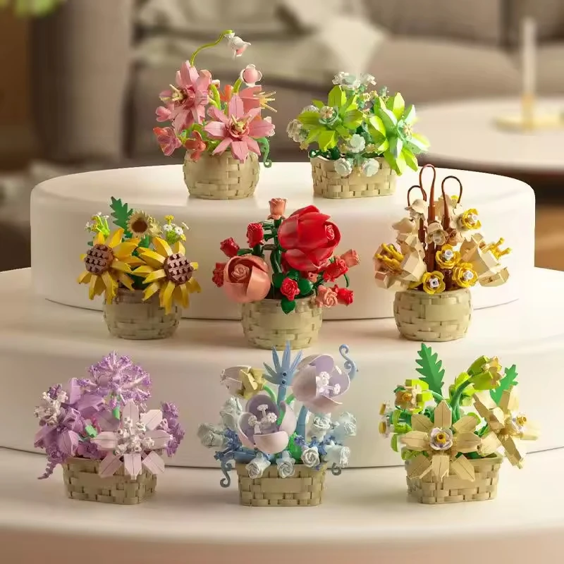 

DIY Potted Plant Building Blocks Set MOC Plant Bouquet Rose Sunflower Succulents Bonsai Decoration Ornaments Assembled Brick Toy