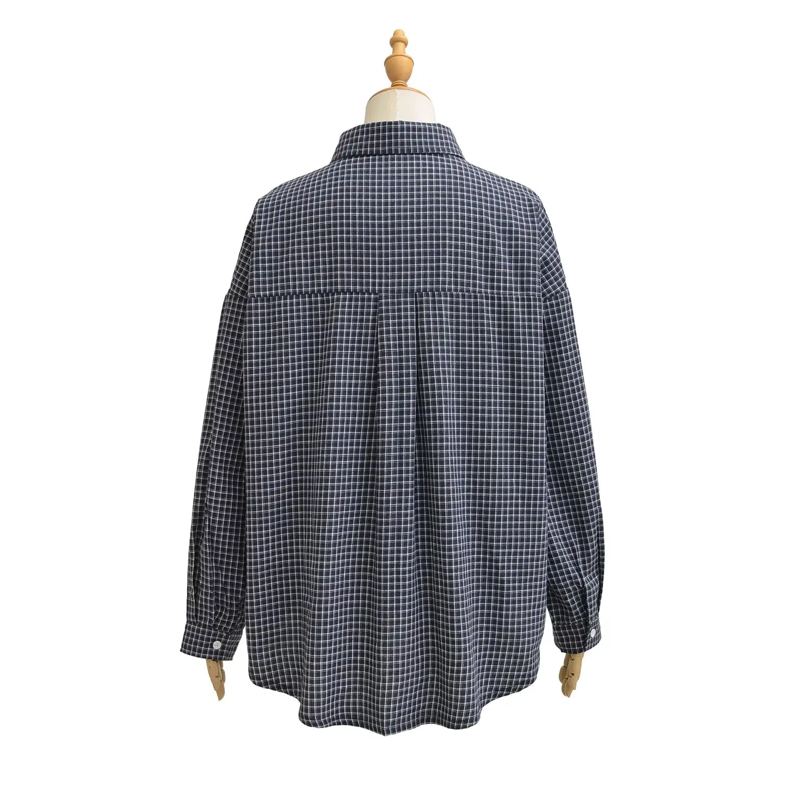 Sciolto lungo Sve Plaid irt Jaet Donna Autunno Design retrò Senso Piccolo ence Top misto cotone poliestere traspirante