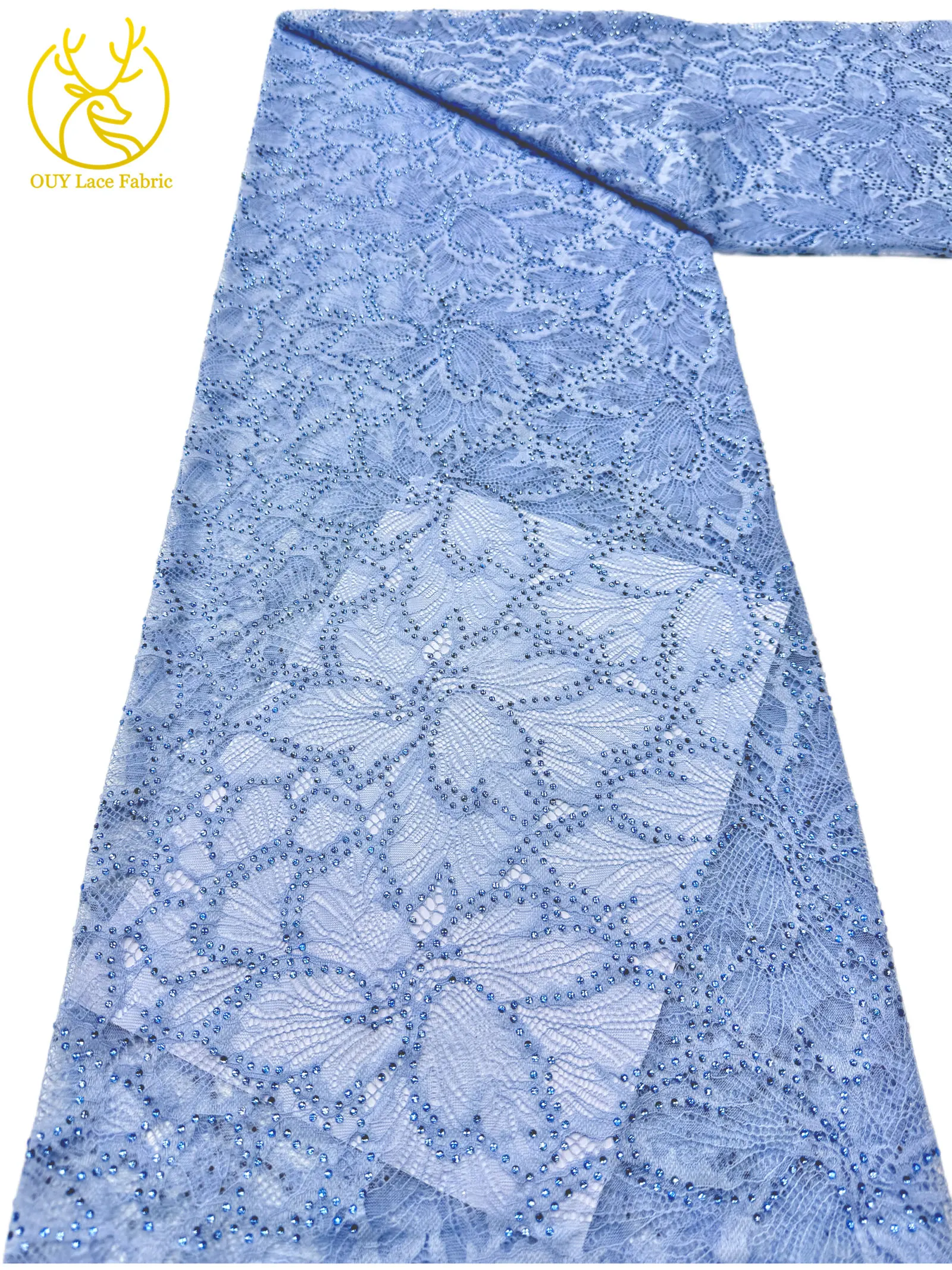 Nigerianischer Glasdiamant-Tüll-Spitzenstoff, französische Pailletten-Spitze, afrikanischer Spitzenstoff für Partykleid, Hochzeitskleid, 5 Yards – Detail 17