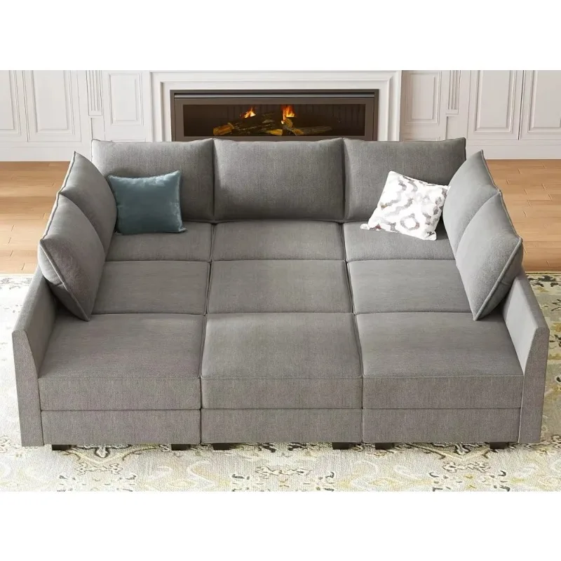 Modular Sectional Sofa with Storage, Sleeper Sectional Sofa Modular Sectional Couch for Living Room, Grey