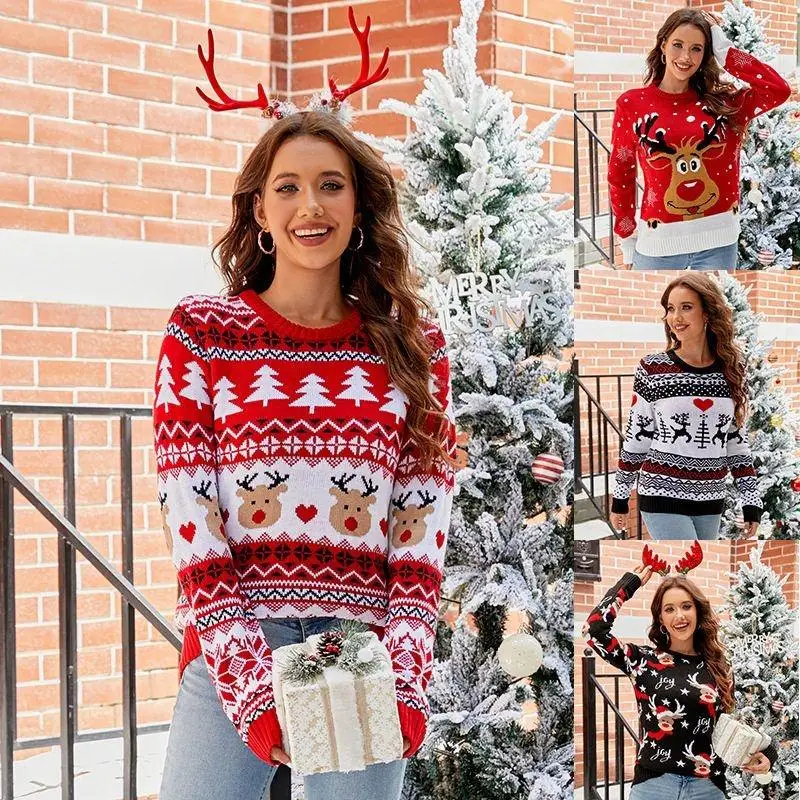 

Cisas Couple Sweater Ugly Cisas Knitwear Long Sve Overhead Polyester Blend Comfortable Fit Holiday Gift