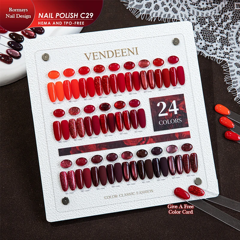 24 Colors Classic Red Gel Polish Set UV LED Soak Off Semi Permanent Nail Varnish Retro Wine Red Glitter Manicure Kit Nail Art