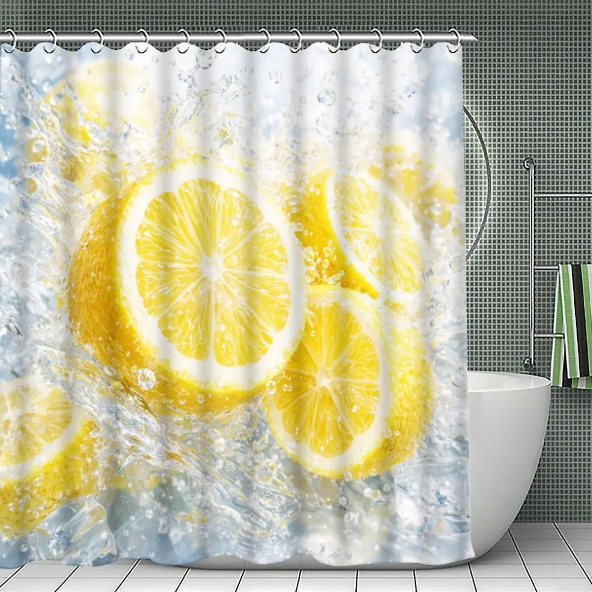 

Lemon Shower Curtain Waterproof Tropical Citrus Water Splash Bathroom Liner Fresh Home Decor Accent Curtain