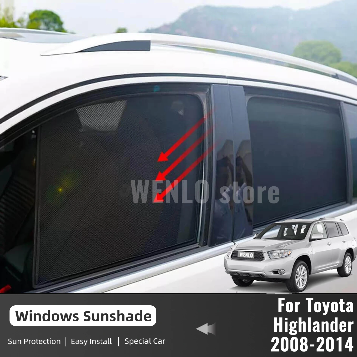 

For Toyota Highlander XU40 2008-2013 Magnetic Car Sunshade Visor Front Rear Windshield Frame Curtain Side Window Sun Shade