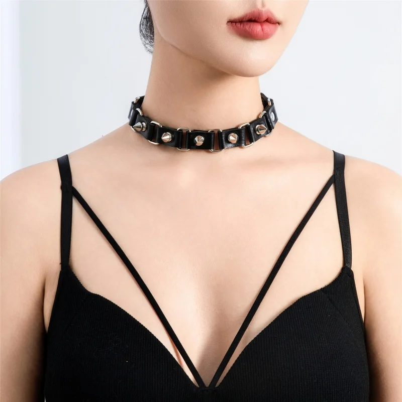Black PU Leather Collar Torques Leather Halloween DIEZI Vintage Sweet Cool Hip Hop Rivet Choker Necklace Harajuku Gothic Club