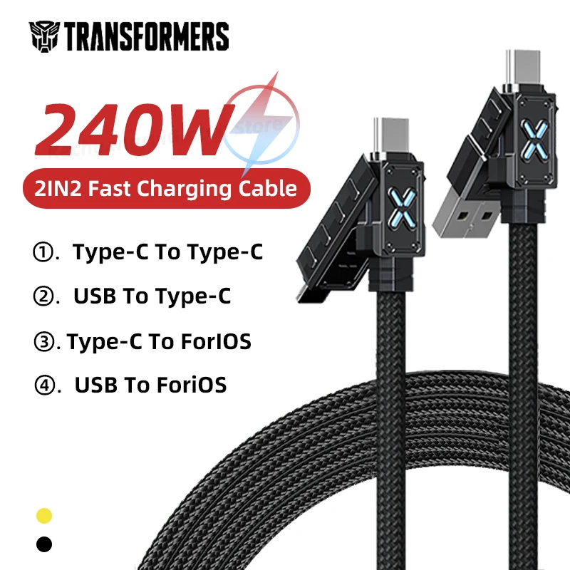 

Transformers 2-In-2 240W PD Type-C Fast Charging Phone Cable Usb C To Type C Data Cord 2M Nylon Wire for iPhone Samsung Xiaomi