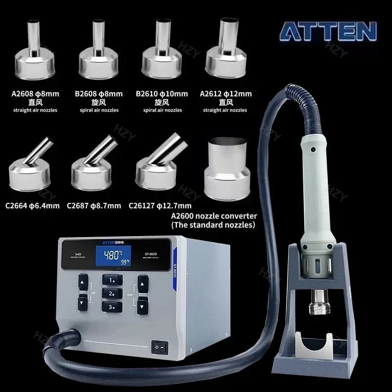 ATTEN ST-862D Lead-free Hot Air Gun Soldering Station Intelligent Digital Display 1000W Rework Station for PCB Chip Repair 1000W