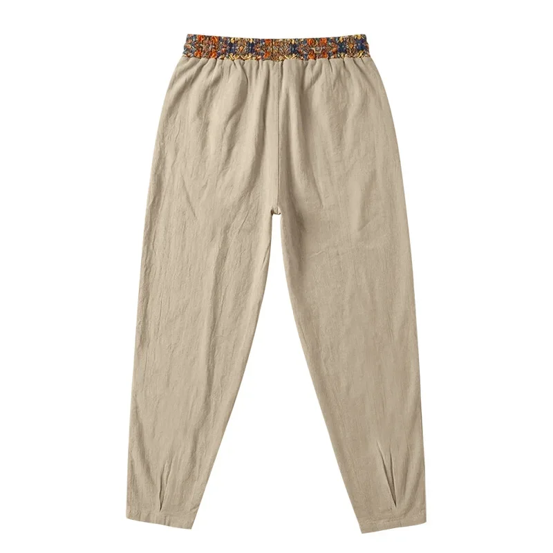 Herren 95% Leinen Haremshose Boho Blumenmuster Kordelzug Taille Lässige Weite Hose Strand Urlaub Knöchellange Hose – Detail 23