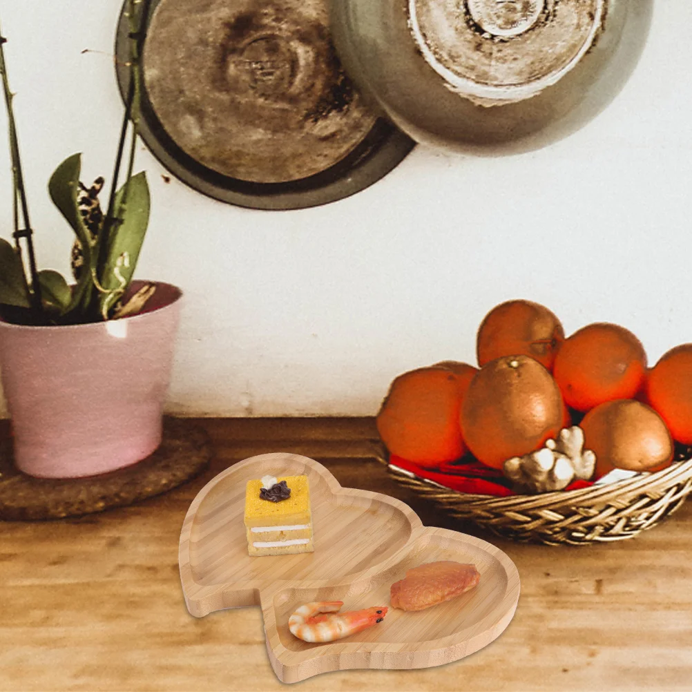 

Heart Shaped Bamboo Tray For Food Dessert Serving Fruit Snack Storage Bread Cake Platter Multi-Function Serving Dish