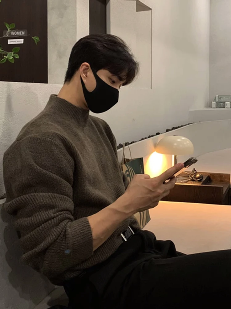 

Корейский мужской свитер Slim Fit с высоким воротником, осенне-зимний, премиум-класса, базовый слой, модный брендовый высококачественный свитер