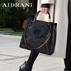 Aidrani  Genuine leather women's handbag fashion flower pattern bag large capacity cowhide shoulder bag