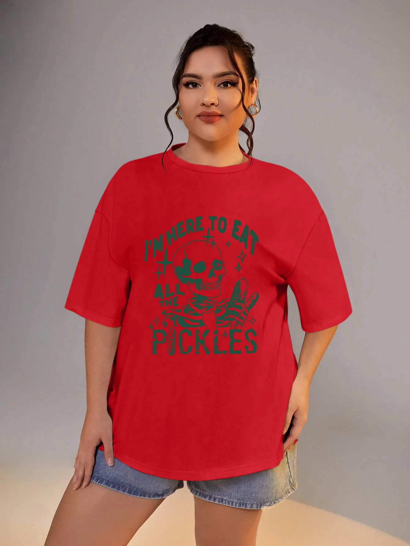 

Women's T-shirt Summer Casual Loose Fit Trendy Printed Female Clothing Round Neck Short Sleeved Tees Street Daily Plus Size Top