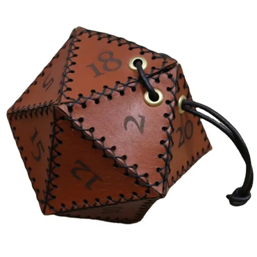 Drawstring Closure Dice Storage Bag Polyhedral Shape Contrast Stitching Drawstring Dice Pouch Brown Metal Eyelets