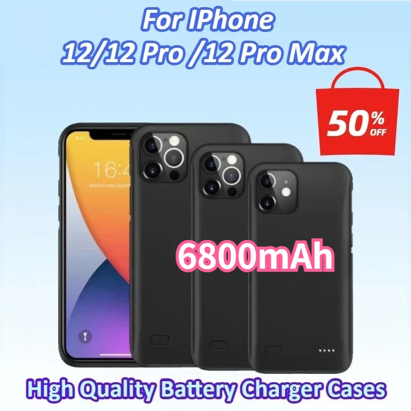 

New 6800mAh Battery Case for IPhone 12 Pro Max Power Case Power Bank Charging Cover for IPhone 12 Mini Slim Battery Charger Case