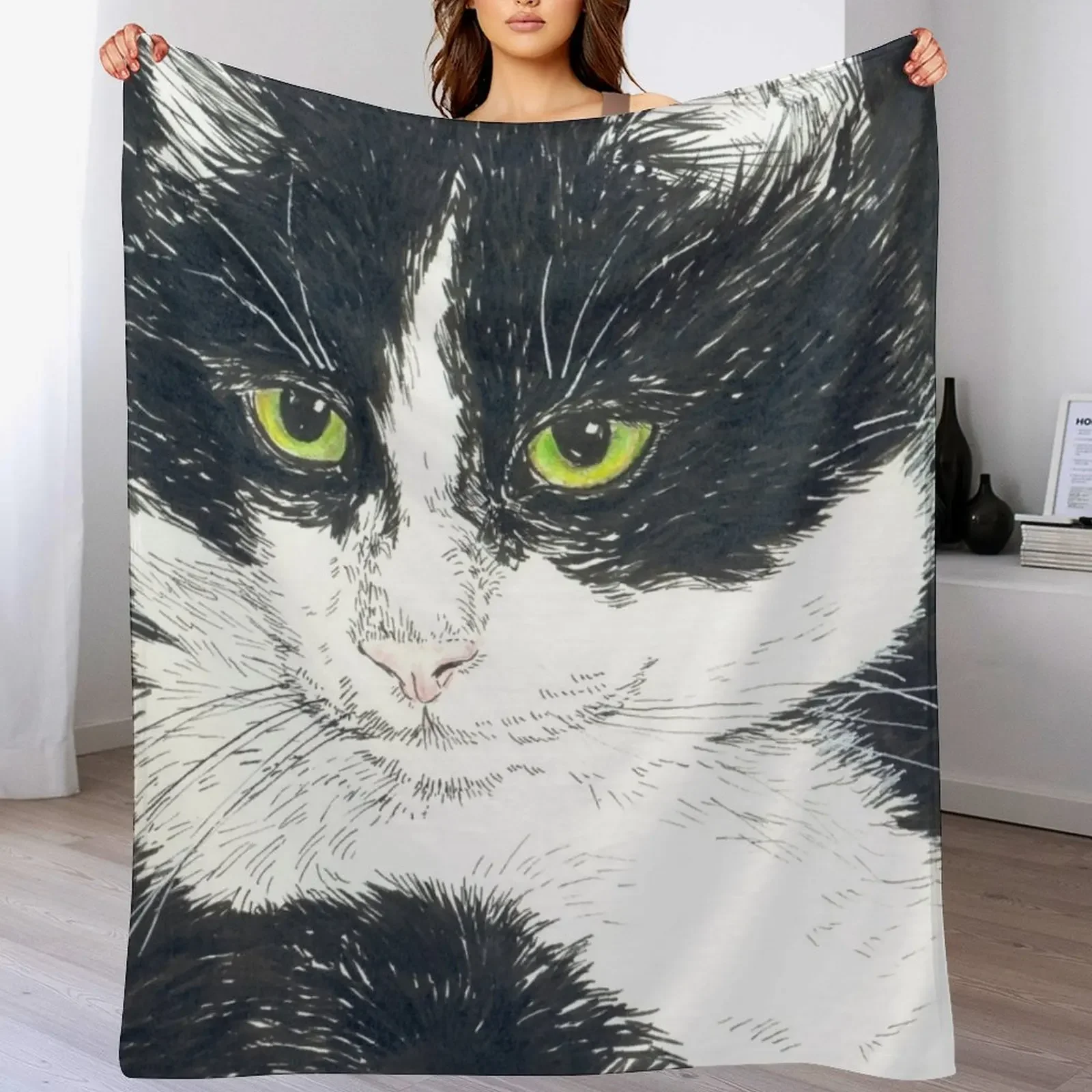 Tuxedo cat Throw Blanket Plush Fuzzy Cozy Blanket for Couch Sofa