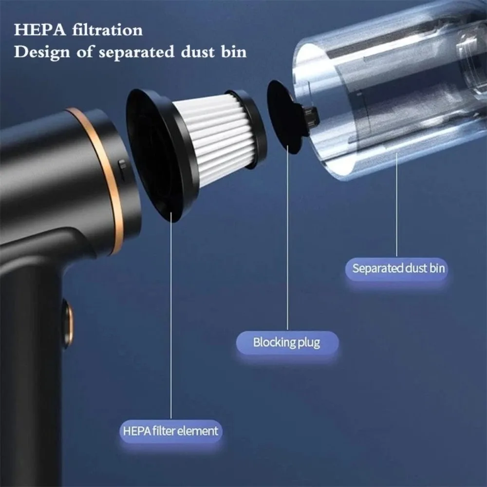 Aspiradora de mano inalámbrica de 50W para uso en seco y húmedo con 9 accesorios, 3000mAh y puerto Tipo-C – Ideal para coche, oficina y hogar, perfecta para recoger derrames rápidamente, limpiar rincones y es ligera y portátil para la limpieza diaria.