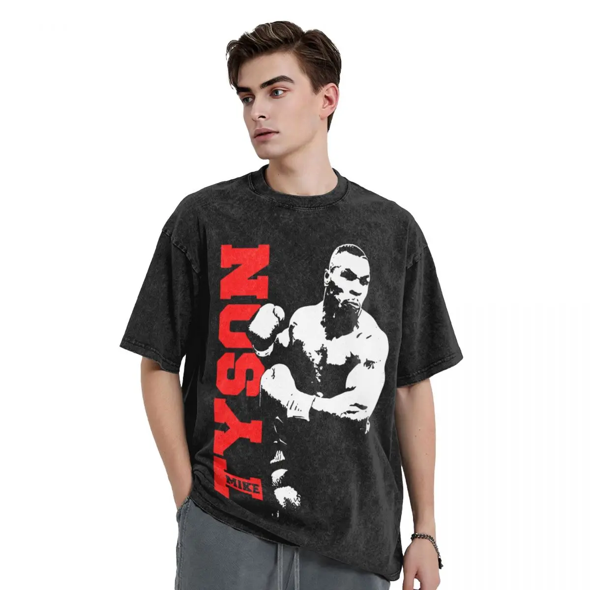 Mike Tyson Washed T Shirt Streetwear Hip Hop Novelty T-Shirts Boxing Gym Boxer Tees Tops Men Women High Street Graphic Printed