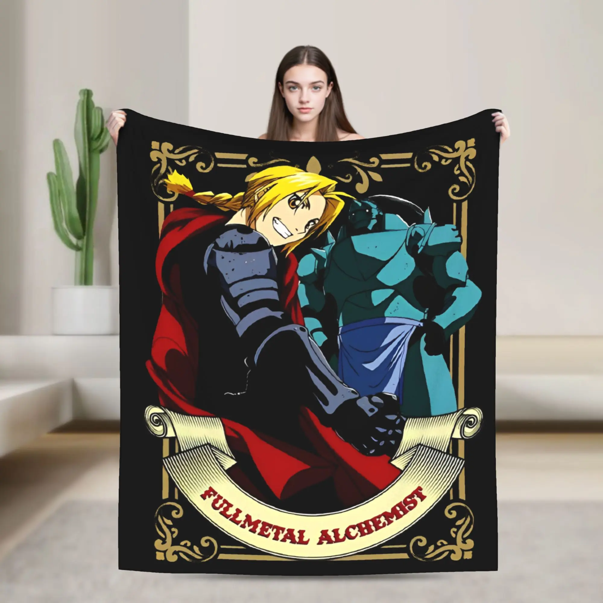 Fullmetal الخيميائي - بطانية محبوكة من إدوارد آند ألفون، بطانيات رمي فائقة النعومة لمفرش سرير للسفر على الطائرة