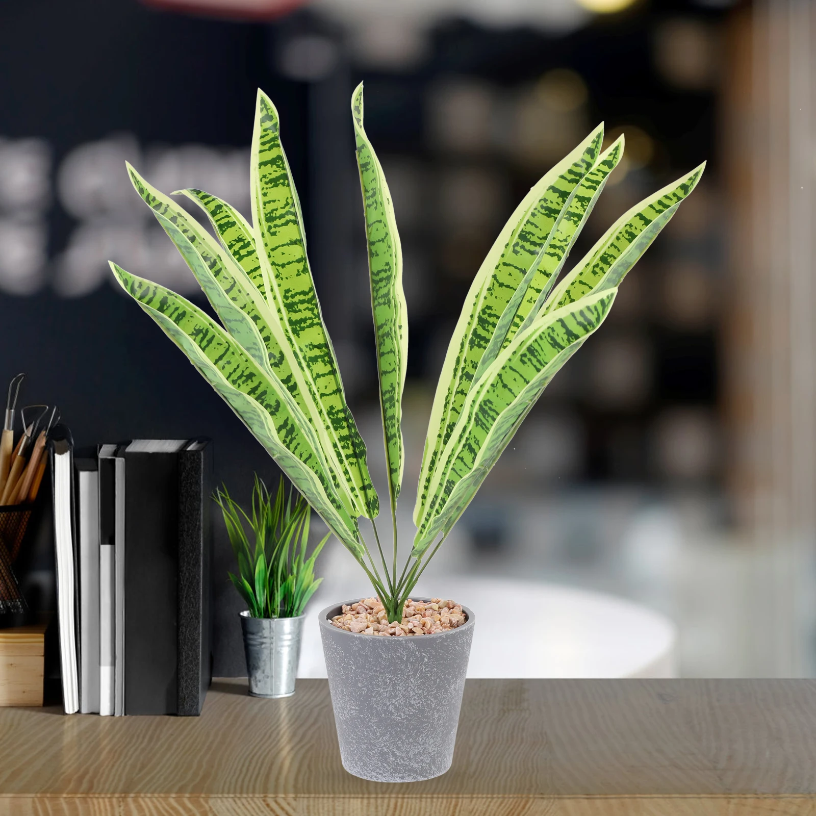 

2pcs Artificial Snake Plant Faux Sansevieria Lifelike Tiger Piranha Decor Plants Yellow Easy Maintenance Home Office
