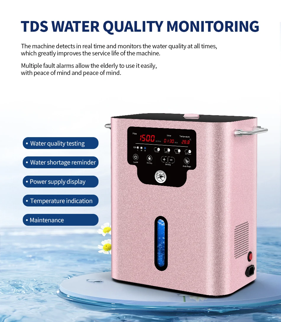 Premium 1500ml Wasserstoff-Inhalationsgerät Wasserstoff-Sauerstoff-Generator HHO-Inhalator SPE PEM Smart Display Heimwellness SUYZEKO – Detail 12