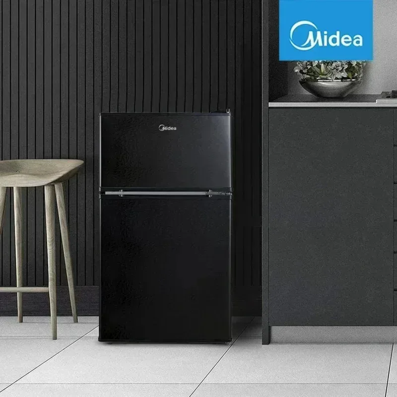 PMD4-Midea WHD-113FB1 ثلاجة صغيرة بباب مزدوج مع فريزر قابل للتعديل وإزالة الأرفف الزجاجية ثلاجة مدمجة، 3.1 قدم مكعب، $R