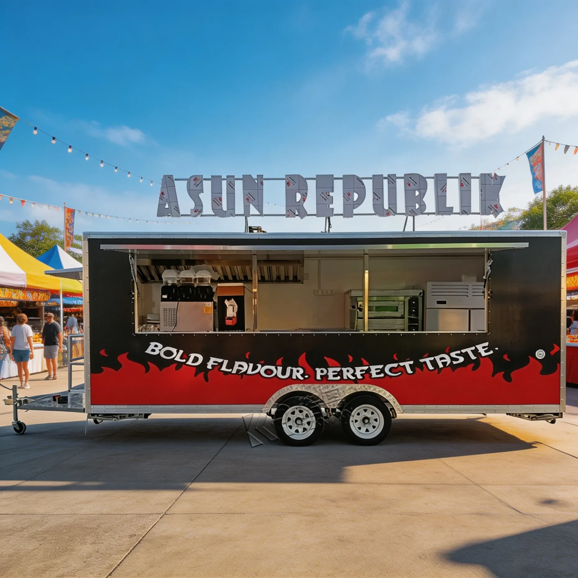 

Mobile Stainless Steel Kitchen with Service Windows and Air Conditioning Food Trailer for Street Food Business