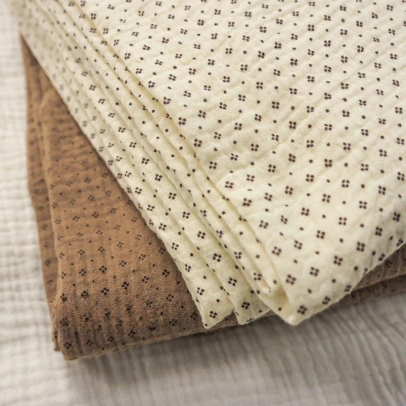 135x50cm Vintage Dot algodón doble capa crepé babero para bebé bufanda para babero lazo para el pelo pijamas toalla tela de costura