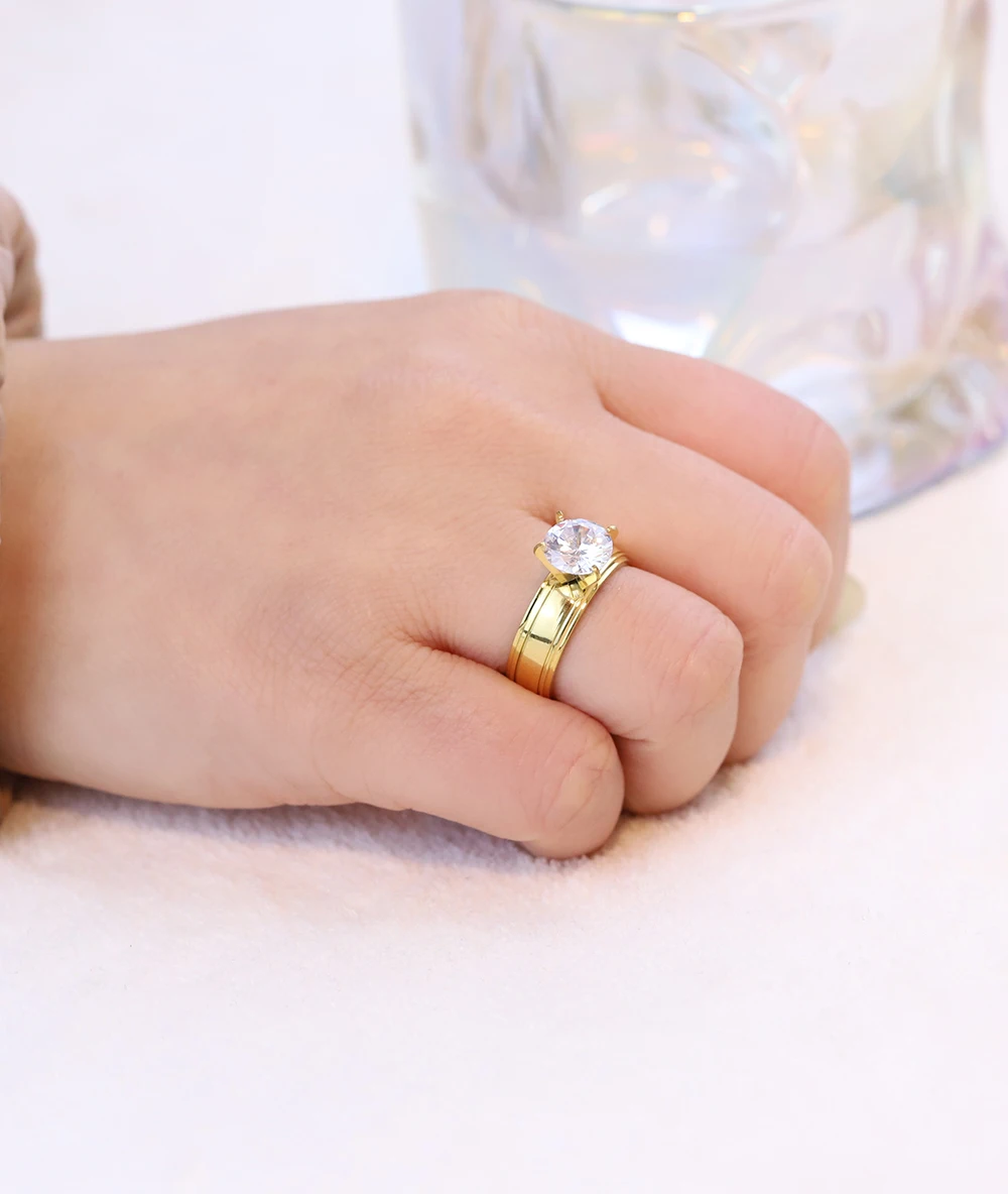 VQYSKO Jewelry wholesale fashion womens jewelry accessories lot womens rings fashion Gold Color Stainless Steel