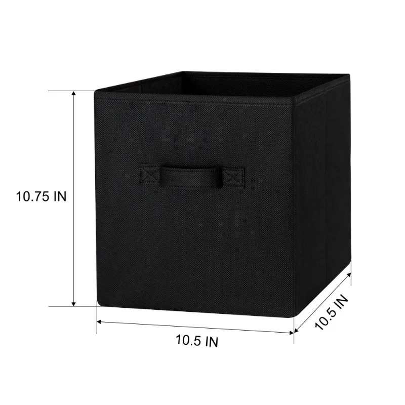 Bacs de rangement pliables en tissu, cubes, noir Johanna, 10.5 "x 10.5", paquet de 6