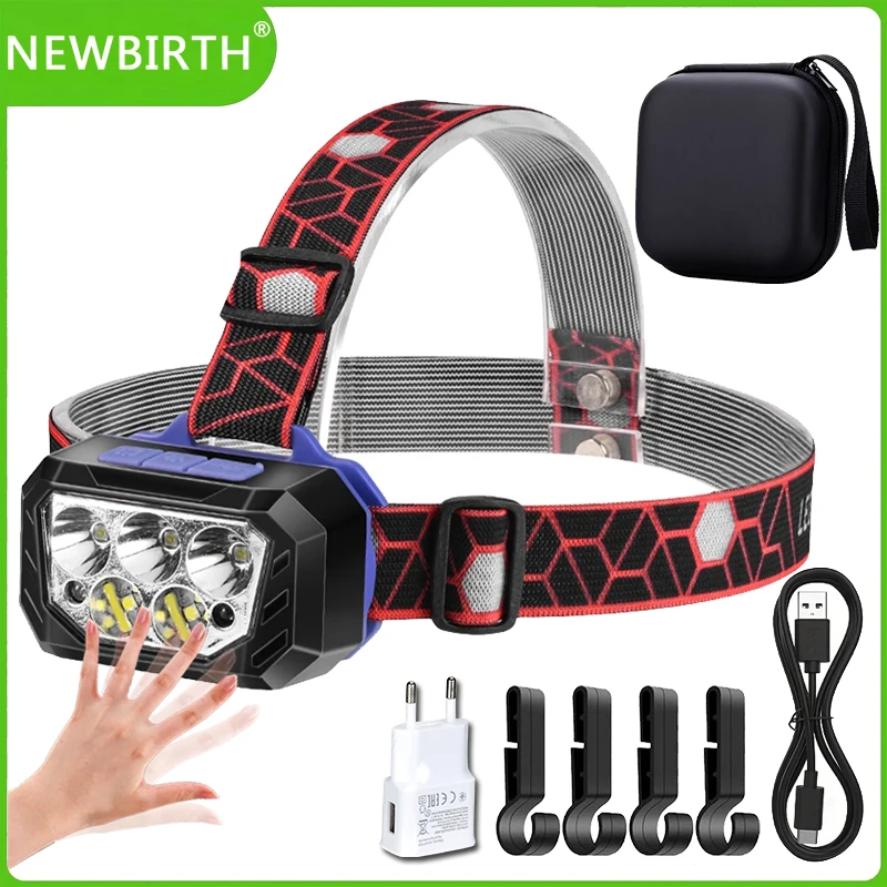 USB Rechageable Motion Sensor Headlight 5 Led Strong Light Headlamp Portable Fishing Camping Outdoor Head Lamp Work Flashlight