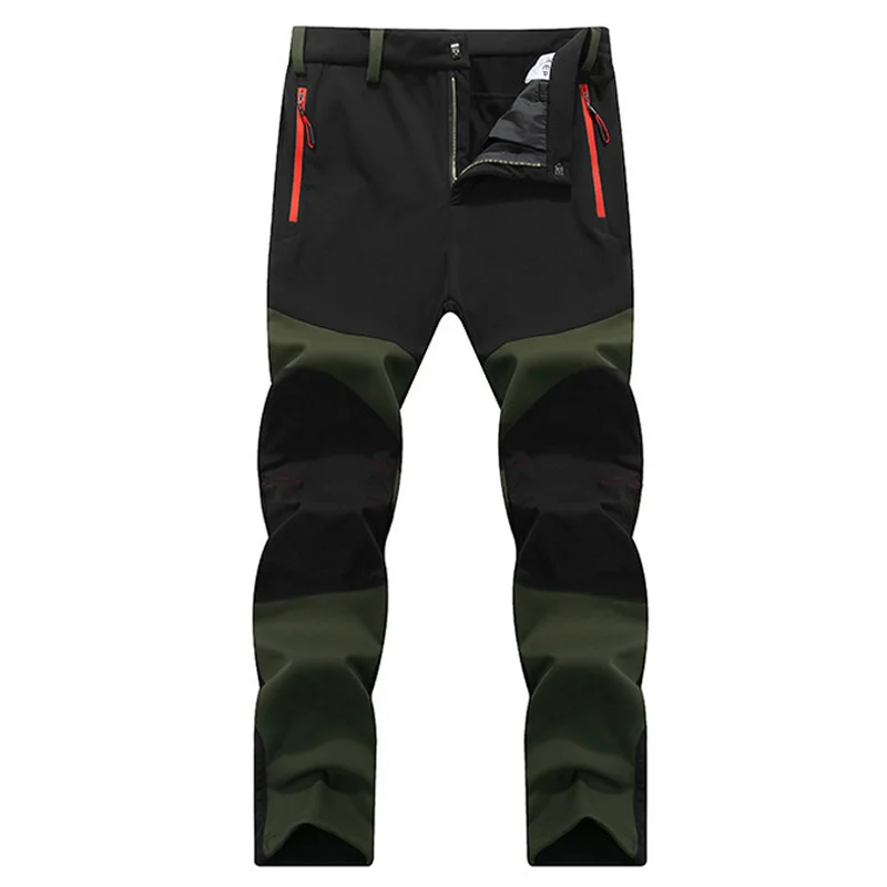 Men Trekking Pants Hiking Late Autumn Outdoor Soft Shell Fabrics Fleece Lined Windproof Colorful Camping Working Trousers