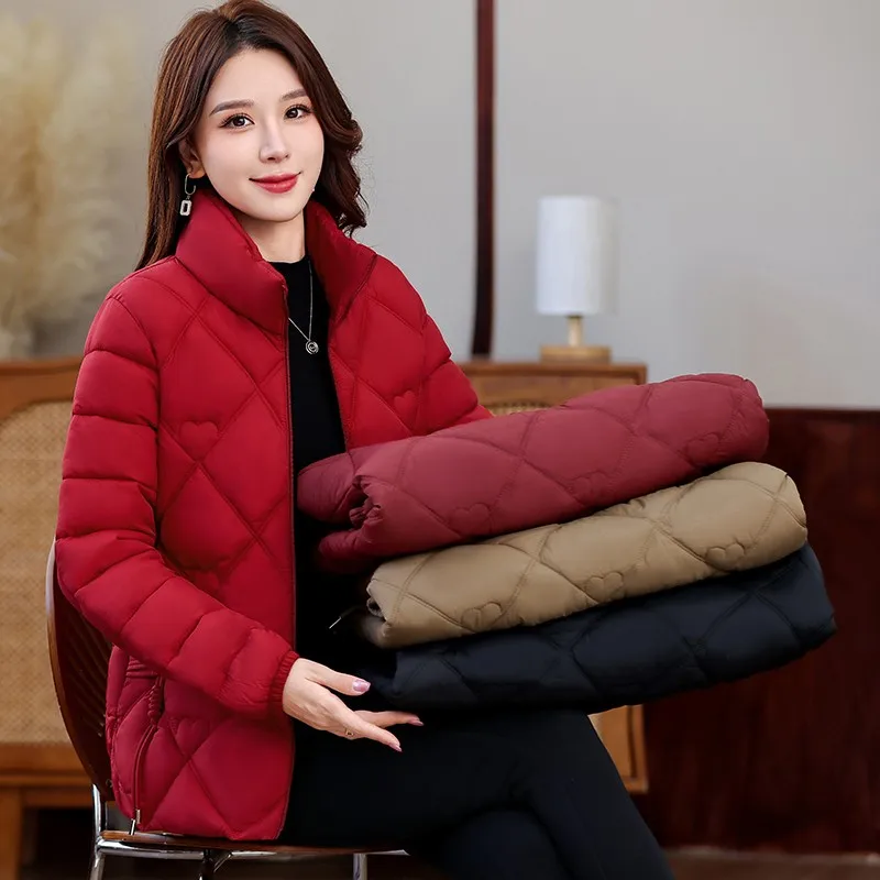 Women Clothing Parkas Winter New Outerwear Fashion Simple Stand Collar Zipper Padded Coat