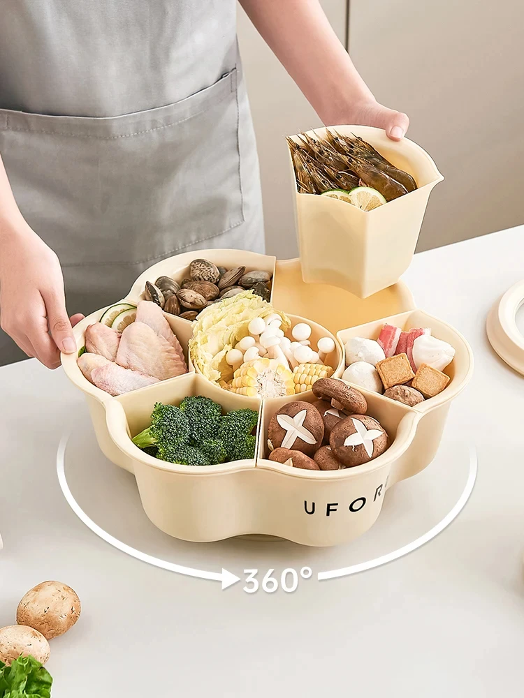 Hot pot plate Kitchen preparation plate Grid rotatable multi-functional vegetable basin