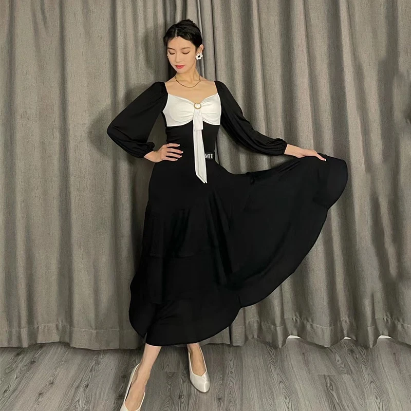 

2026 Ballroom Dance Dress For Women Modern Waltz Dance Costume Black Bodysuit+Skirt Ballroom Dance Performance Clothes BL8318