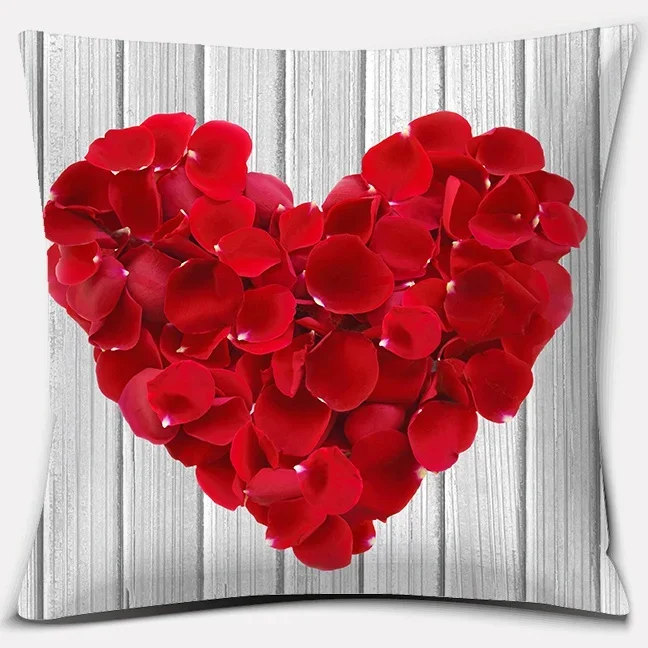 Valentine\'s Day Rose Romantic Love Print Pattern Cushion Cover Home Living Room Sofa Decoration Square Throw Pillow