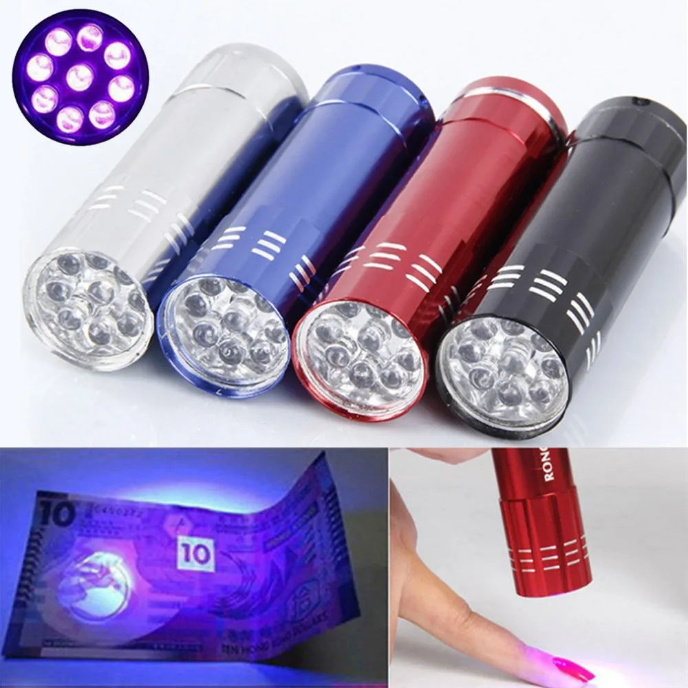 

Portable UV Light Torch Lamp 9 LED Flashlight Ultraviolet Light For Nail Dryer Pet Urine Stains Detector Tools Battery Powered