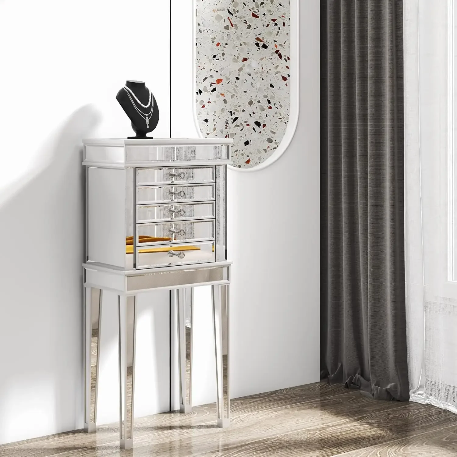 Armoire à bijoux miroir, armoire à bijoux debout avec 6 portes de proximité et 2 portes latérales