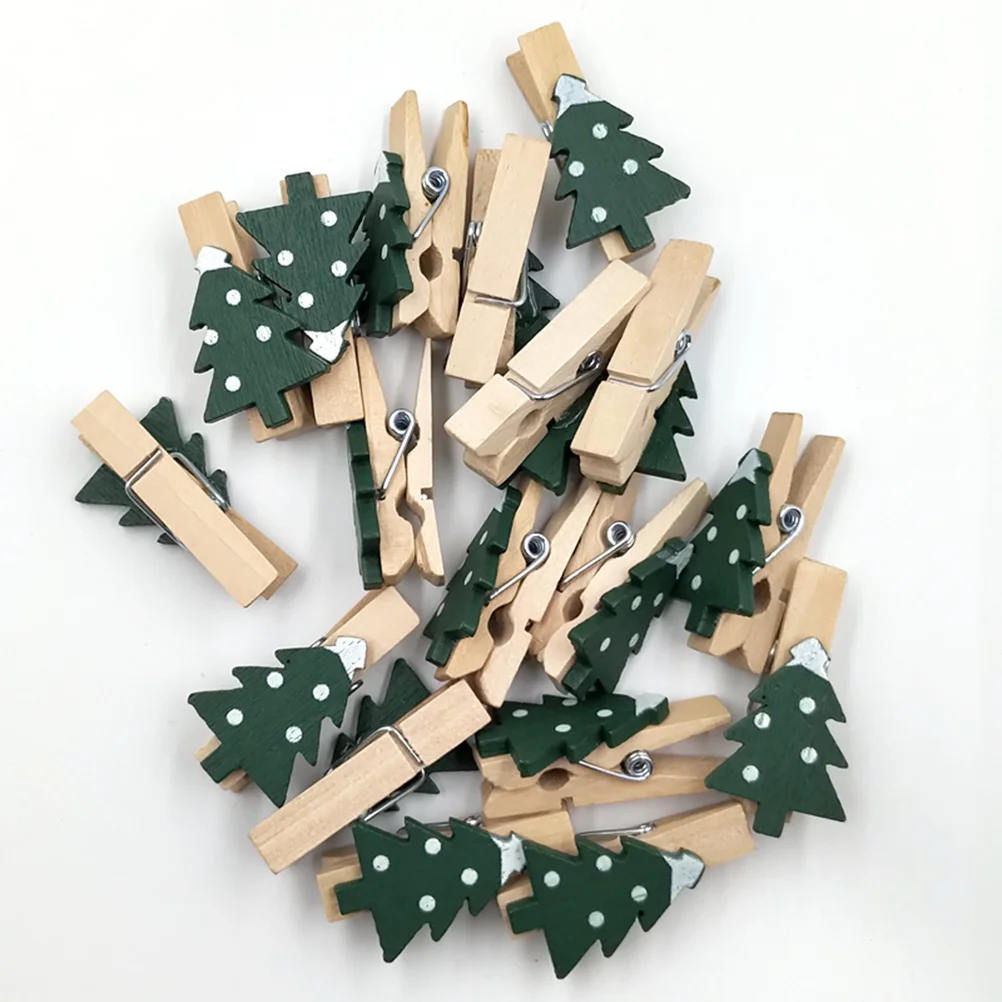 25pcs 35cm Wooden Photo Clips Christmas Shape Mini Eco-friendly Photo Clamp for Home (Army Green) Photo Pegs