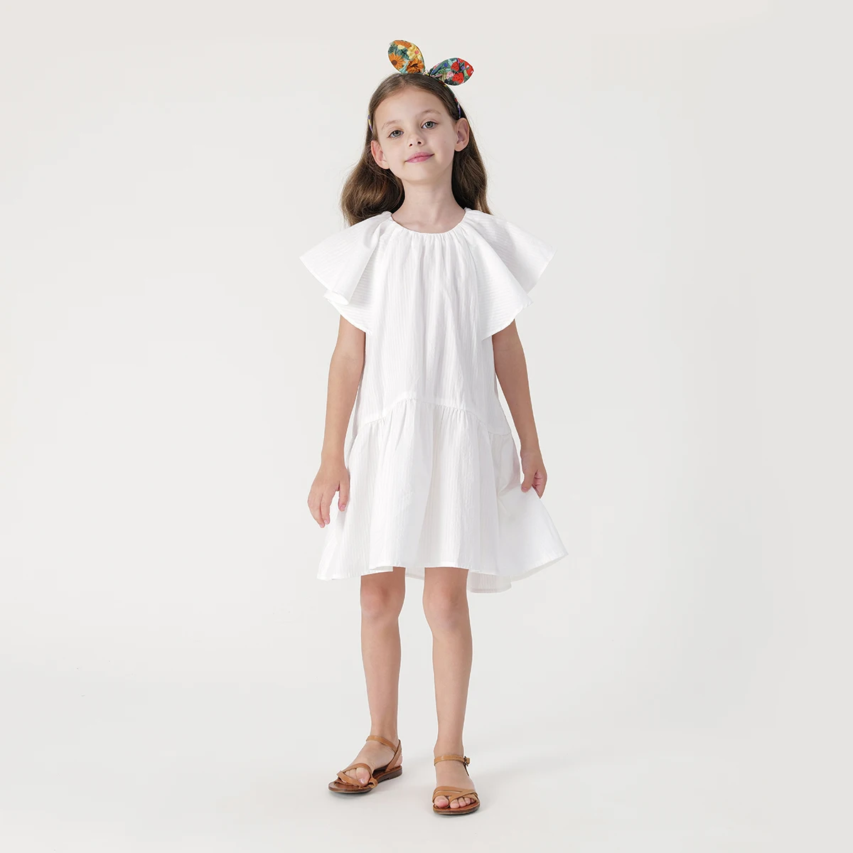 

MARC&JANIE Girls Ruffle Edge Flutter Sleeve Round Neck Dress New Style Summer Dress for Summer French Series 240869