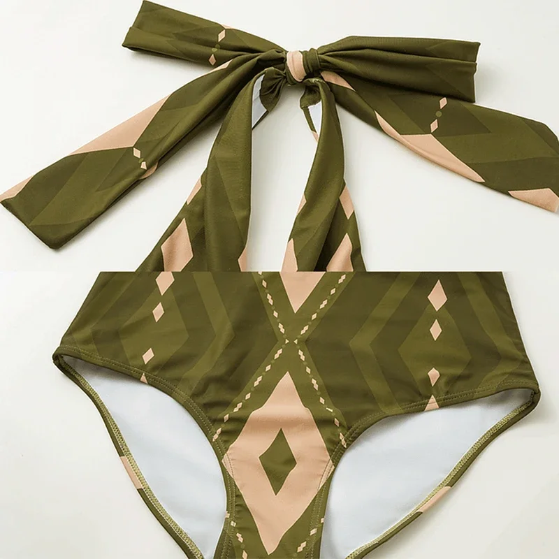Été femmes Bikini Push Up maillot de bain licou cou motif géométrique imprimé une pièce maillot de bain dos nu maillots de bain maillot de bain