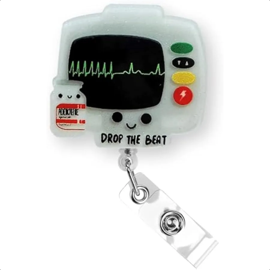 

Drop The Beat Adenosine Badge Reel Holder Retractable Funny Cardiac Monitor Badge Reel with Alligator Clip and 24 Durable Nylo