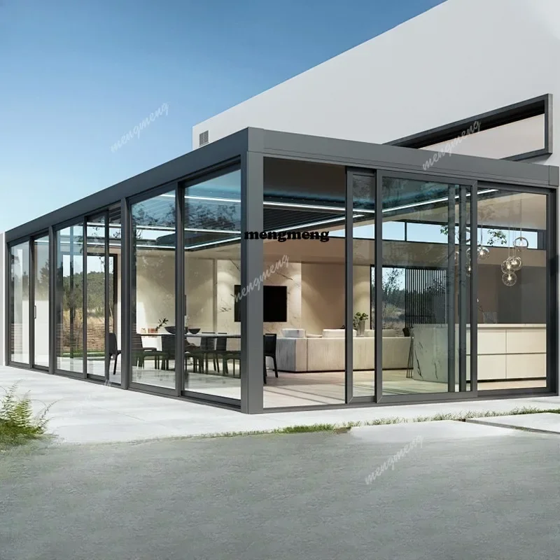 New arrive Mobile sun room canopy pavilion custom aluminum alloy tempered glass sliding retractable terrace movable