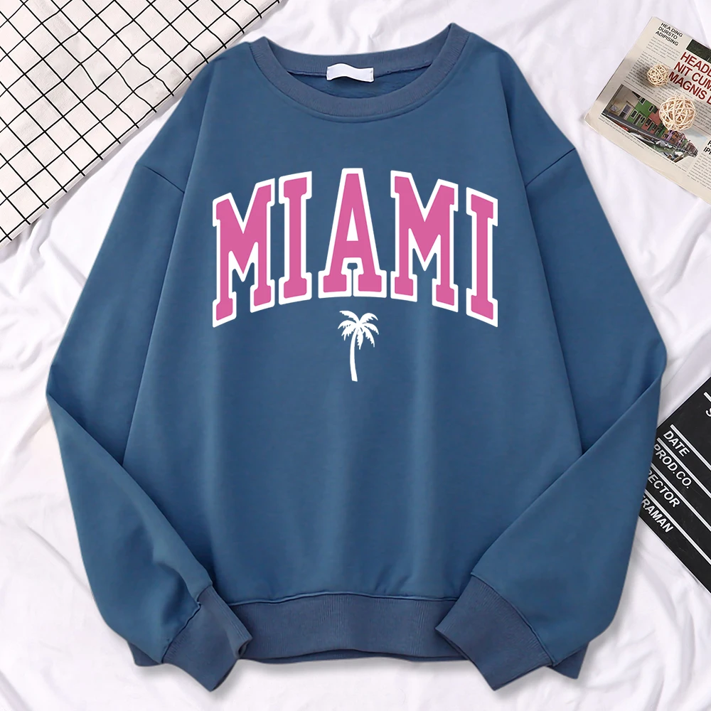 Autumn Casual Sweatshirts For Women Miami Beach Printing Hoodies Comfortable Fleece Pullovers Crewneck Loose Female Sportswear