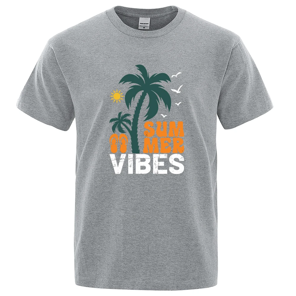 Summer Beach Vacation Vibes Print Clothes Men Loose Oversize T-Shirts Fashion Cotton Short Sleeve New Casual Multicoloured Tops