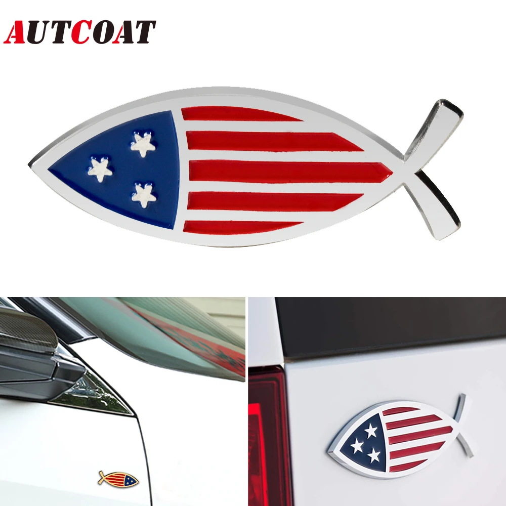 

AUTCOAT Fish USA Flag Car Decal Emblem Badge, 3D Premium Metal Decal Sticker Decoration Cars Trucks Motorcycle Vehicle Universal