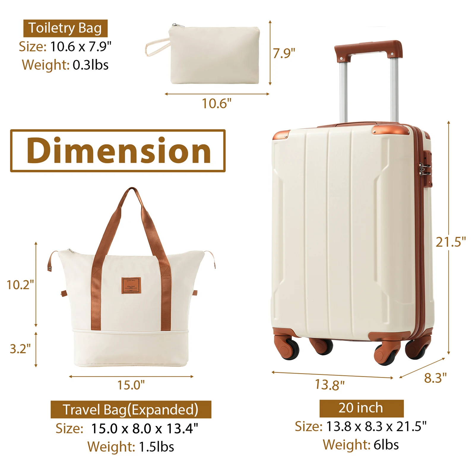Hardshell Luggage Sets 3 Piece Carry-on Suitcases with Wheels, TSA Lock for Men Women-White  suitcases  suitcase set