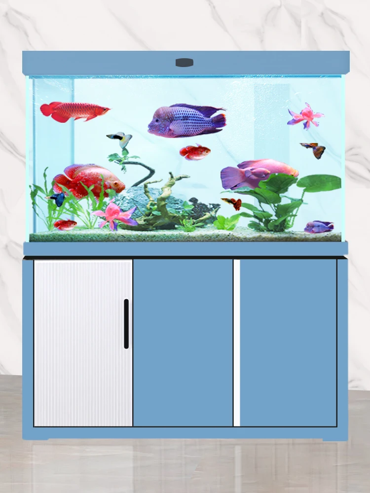 Fish tank large and  partition screen, filtering goldfish tank, circular hot curved glass bottom, filtering dragon fish tank