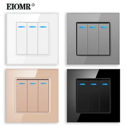 EIOMR EU/UK Standard Wall Light Switch 86*86mm 3 Gang 1 Way/2 Way with LED Indicator for Household Power Supply Recessed Switch