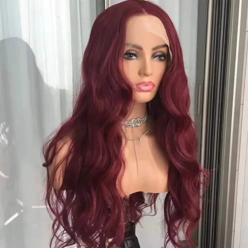 High Density Heat Resistant 13x4 Lace Wigs Hot Selling Body Wave Red Color heat resistant synthetic lace wigs