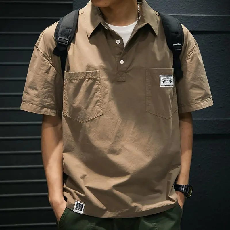 Retro Japanese Style Outdoor Functional  Shirt Men's Summer Loose Shoulder Casual Short Sleeve T-Shirt Youth Popular Poly...